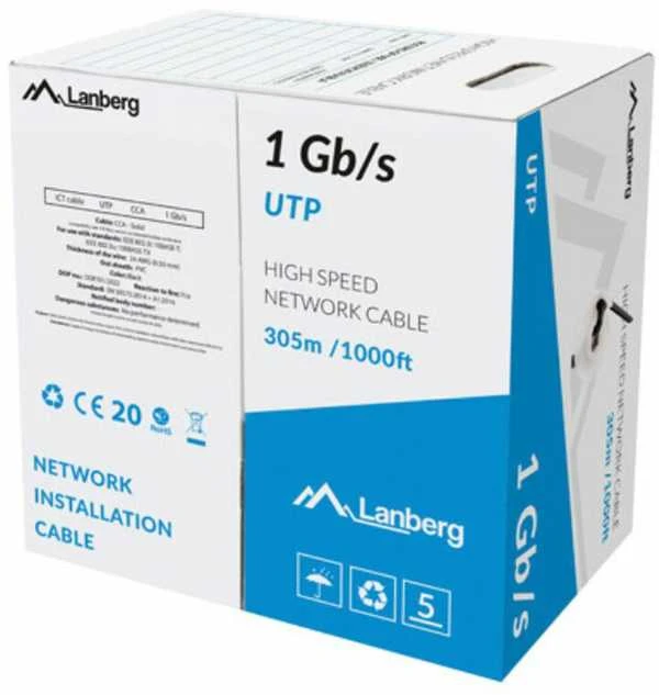 LANBERG Lan Cable UTP 1Gb/s 305m solid CCA Juodas