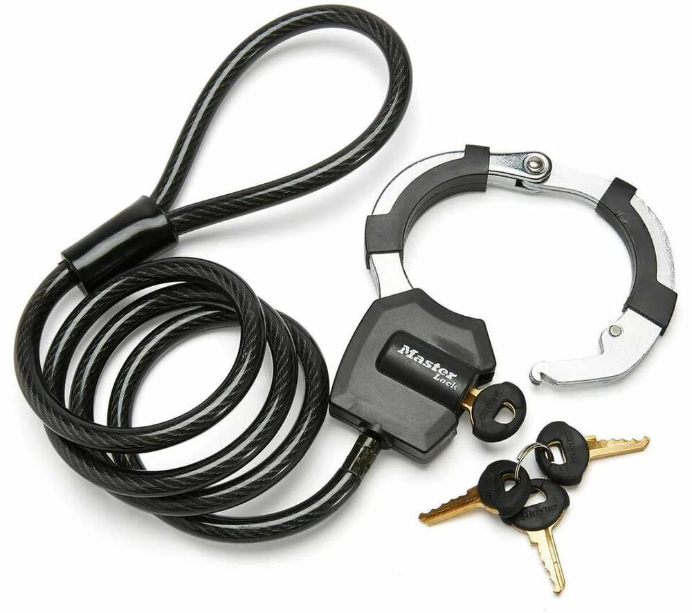 Masterlock MASTER LOCK Antrankių tipo trosinė spyna su vinilo apvalkalu ir 4 raktais (Dydis: Juoda)