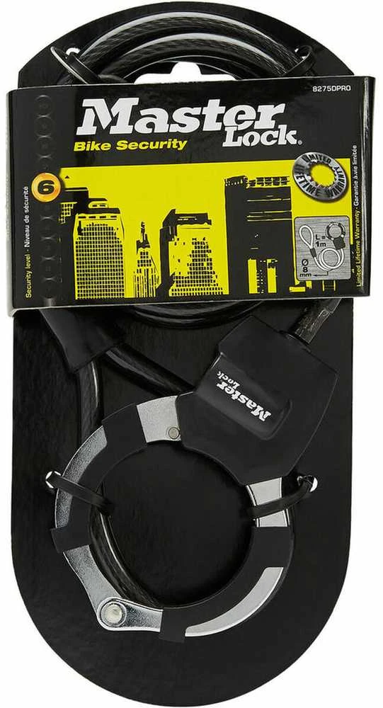 Masterlock MASTER LOCK Antrankių tipo trosinė spyna su vinilo apvalkalu ir 4 raktais (Dydis: Juoda)