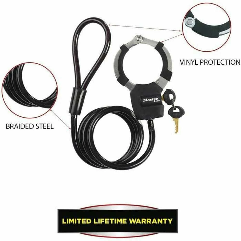 Masterlock MASTER LOCK Antrankių tipo trosinė spyna su vinilo apvalkalu ir 4 raktais (Dydis: Juoda)