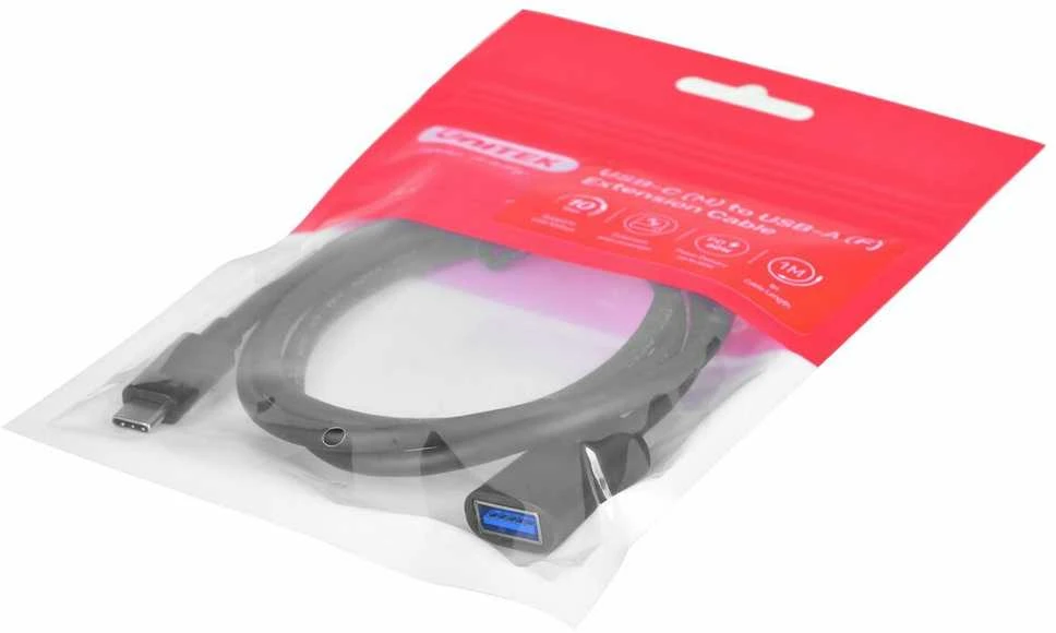Laido adapteris Unitek (C476BK-1M) USB-C (M) – USB-A (F) 10Gbps 60 W