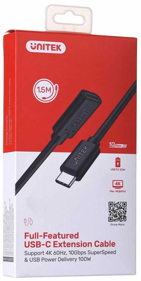 UNITEK C14086BK-1,5 m pratęsimo kabelis USB-C 4K 60HZ PD 20V/5A 1,5m