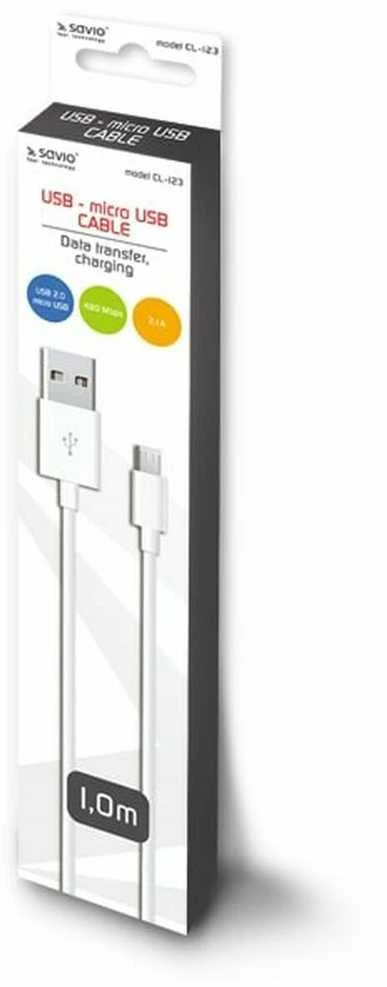 USB Kabelis - SAVIO CL-123 1m USB A į micro USB B 480 Mbit/s