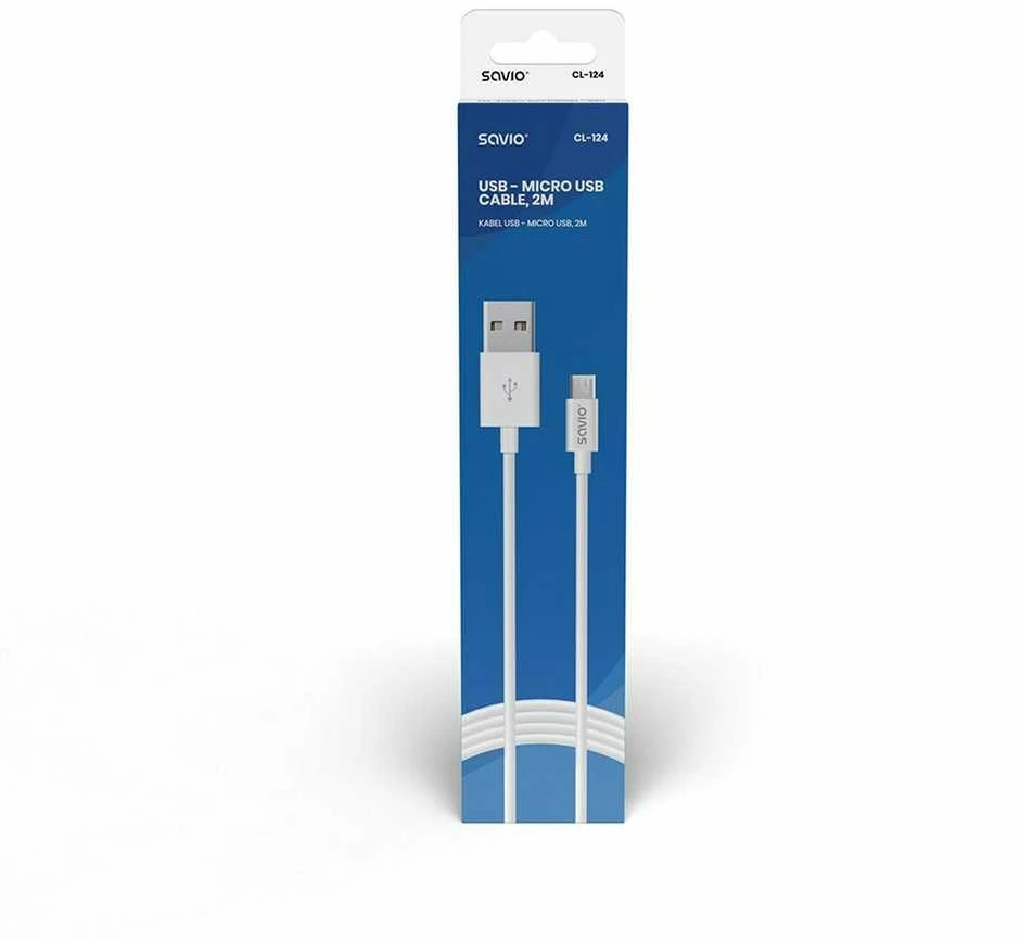 USB Kabelis - Savio CL-124 Micro USB 2.0 2m Baltas