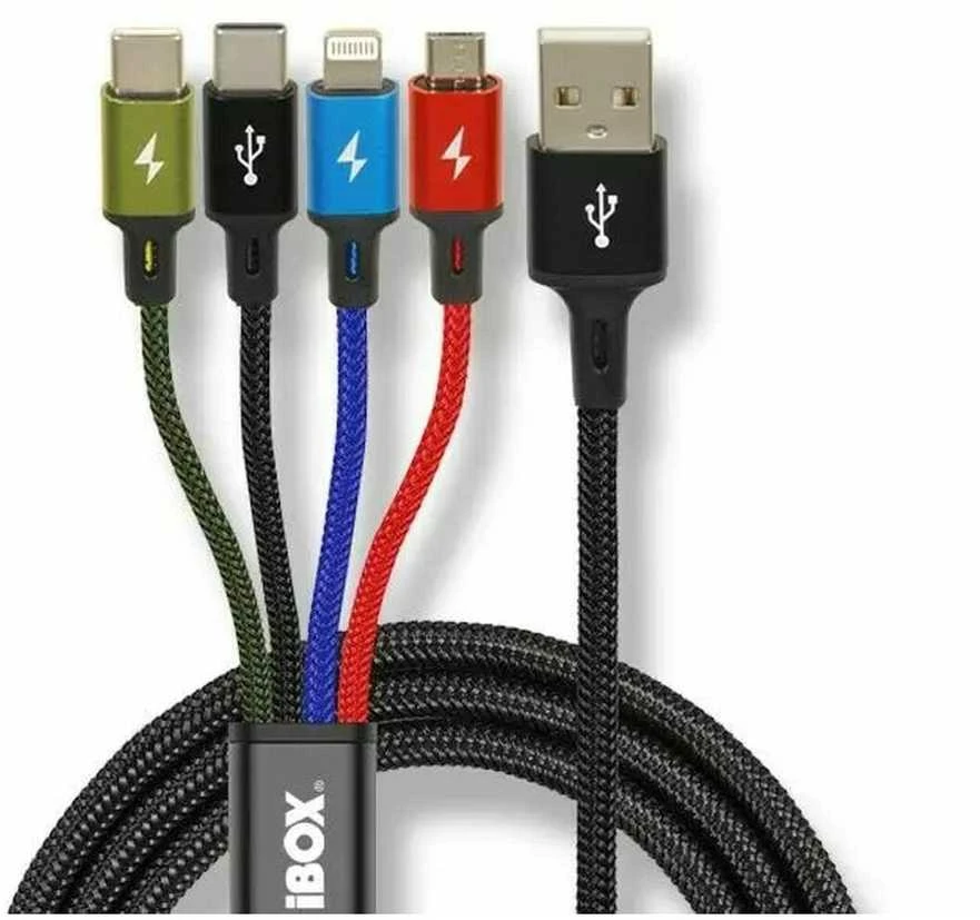 IBOX USB MULTI 4 IN 1 KABELAS: 2X USB-C MICRO USB LIGNING – SPALVOTAS KABELIS