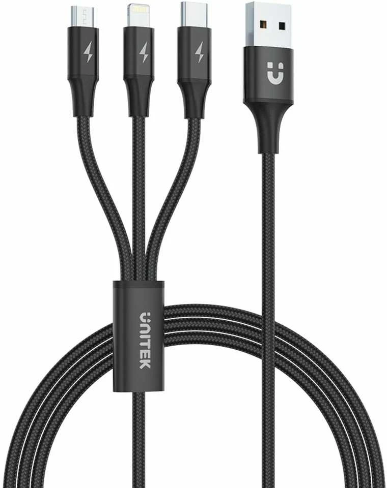 UNITEK kabelis USB 3in1 Juodas microUSB USB-C apšvietimas C14049BK
