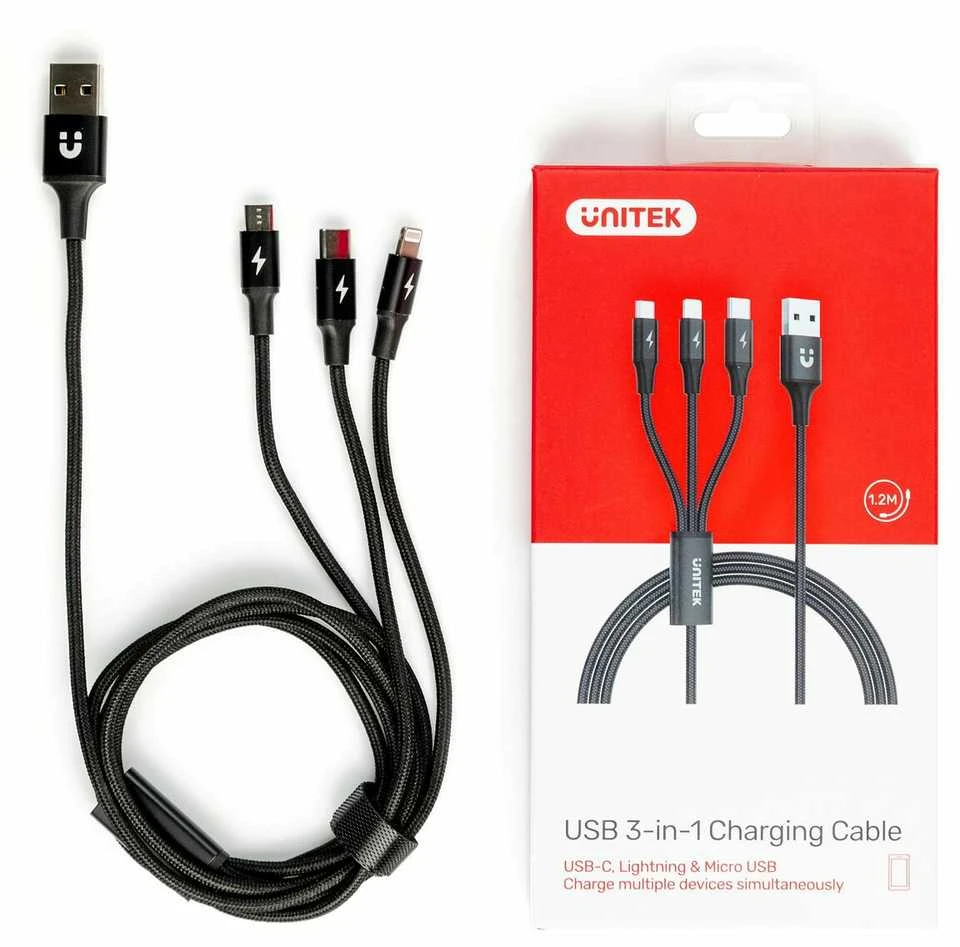 UNITEK kabelis USB 3in1 Juodas microUSB USB-C apšvietimas C14049BK