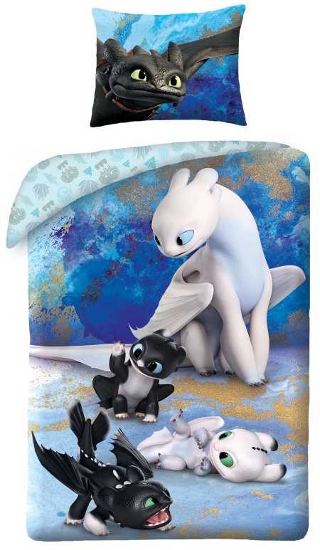 MCU Patalynė bawełniana 140x200 How to train your dragon poszewka 70x90 mėlyna Kids 12 Halantex