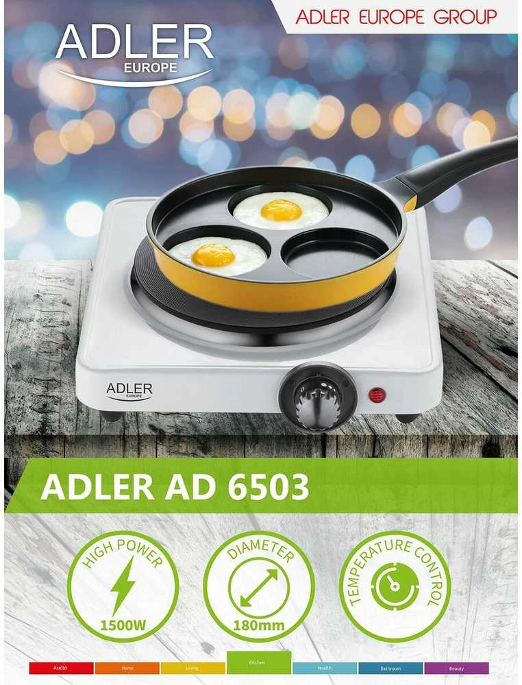 Adler | Laisvai pastatoma stalo kaitlentė | AD 6503 | Degiklių / virimo zonų skaičius: 1 | Elektrinė | Baltas