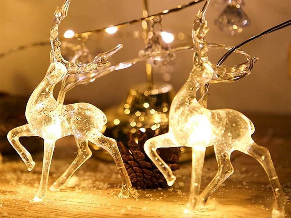 Kalėdinė elnių formos lempučių girlianda, 10 LED su blizgučiais Kalėdų eglutei
