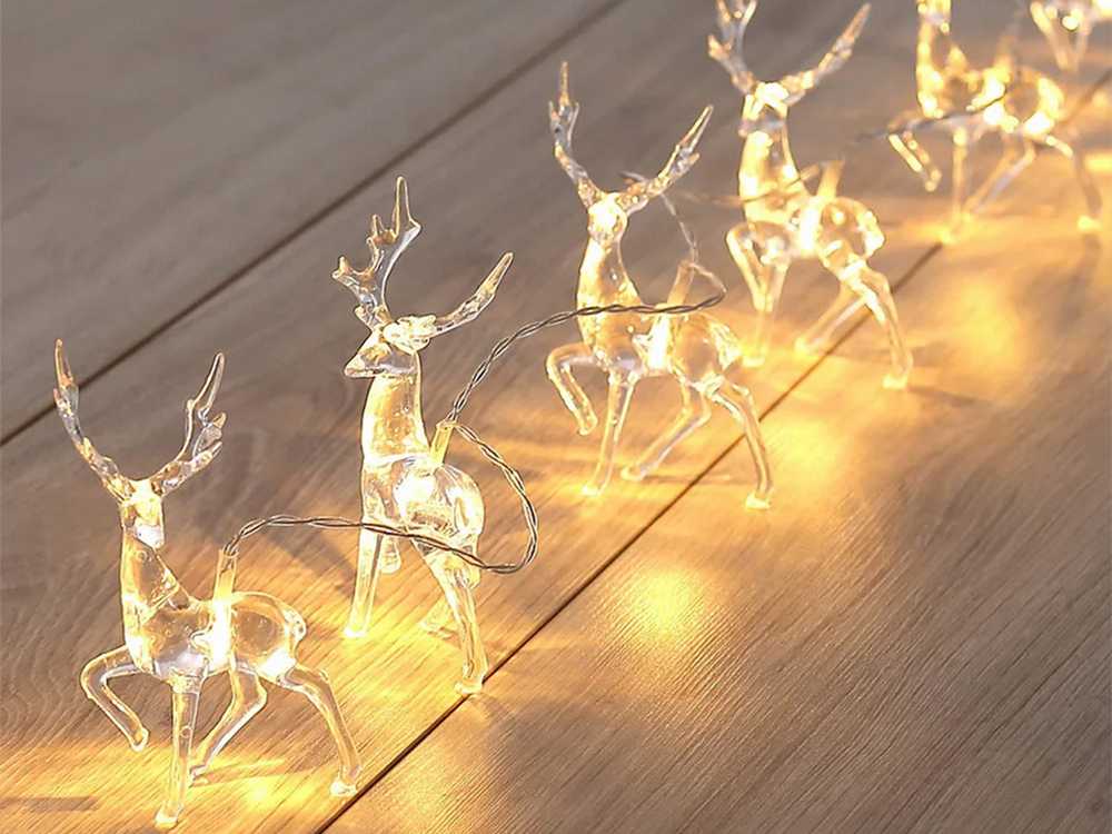 Kalėdinė elnių formos lempučių girlianda, 10 LED su blizgučiais Kalėdų eglutei