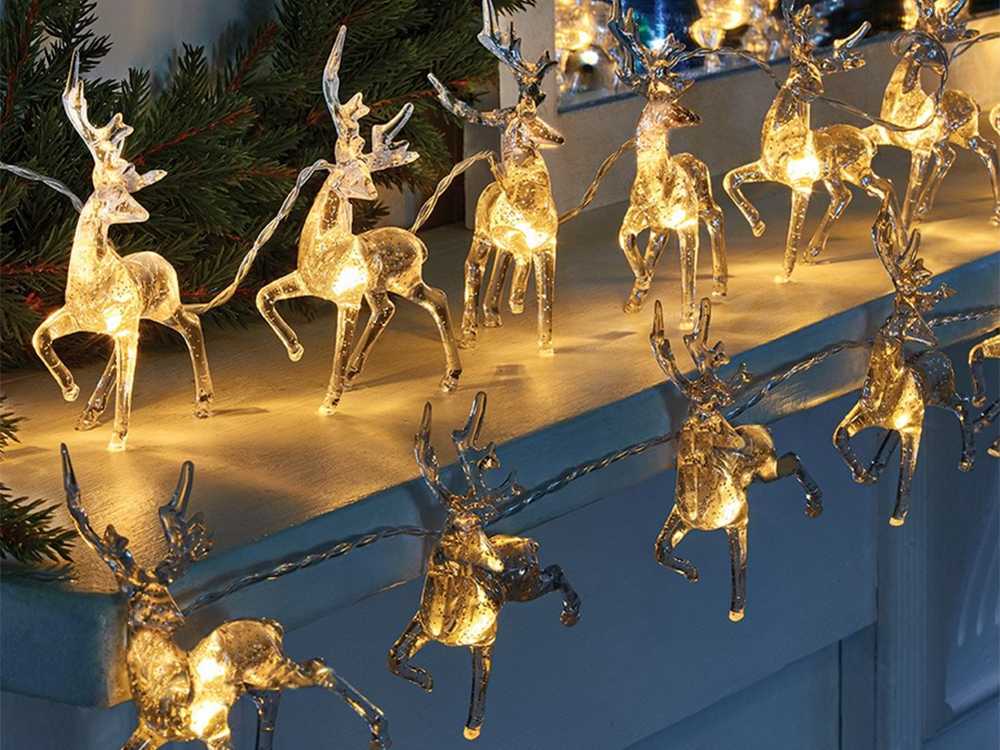 Kalėdinė elnių formos lempučių girlianda, 10 LED su blizgučiais Kalėdų eglutei
