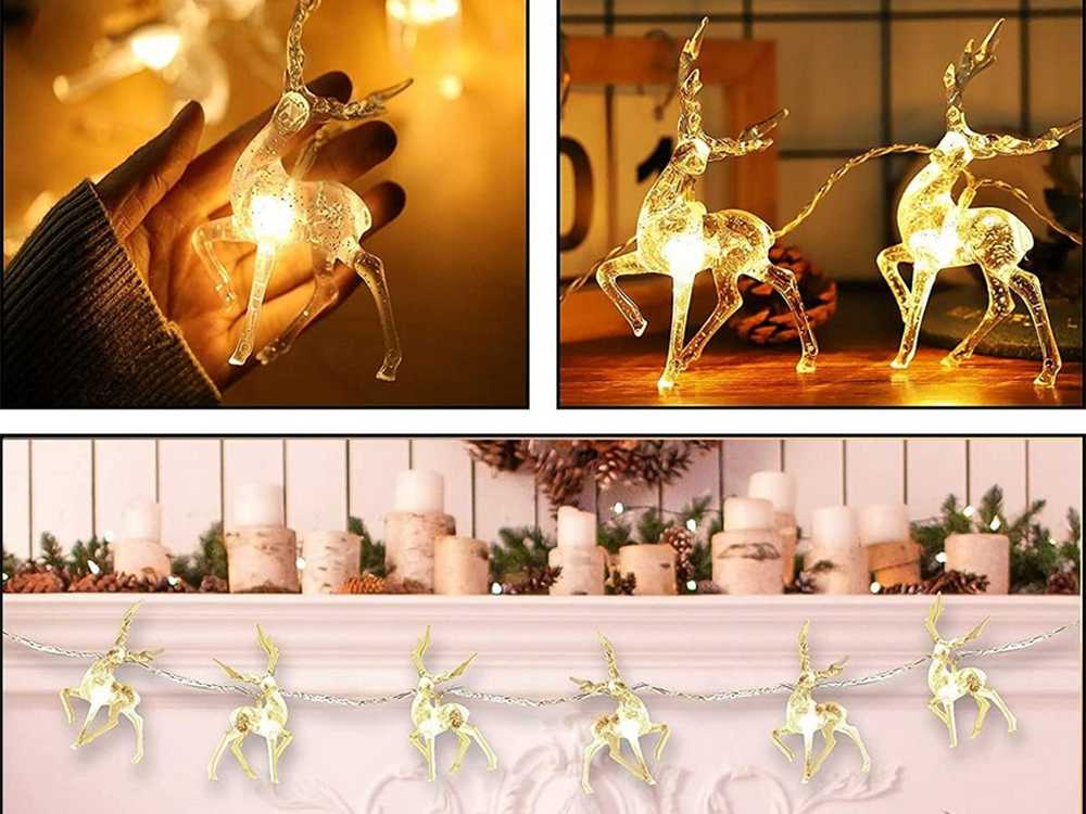 Kalėdinė elnių formos lempučių girlianda, 10 LED su blizgučiais Kalėdų eglutei