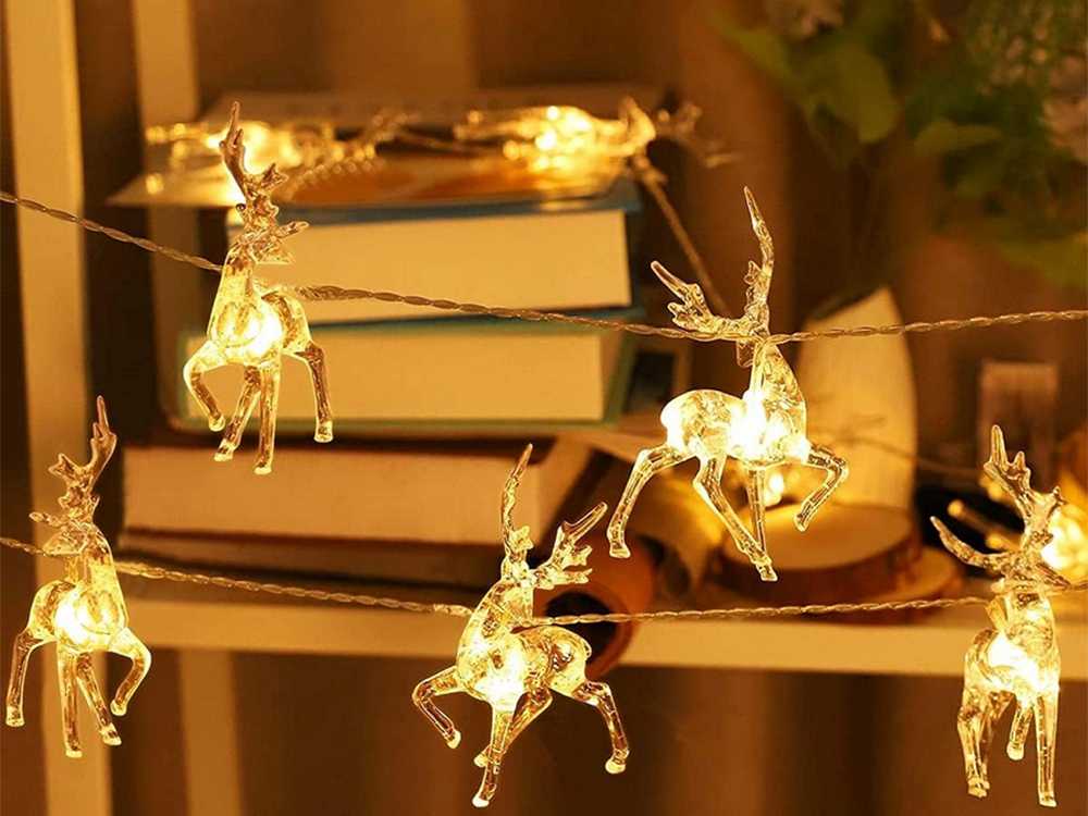 Kalėdinė elnių formos lempučių girlianda, 10 LED su blizgučiais Kalėdų eglutei