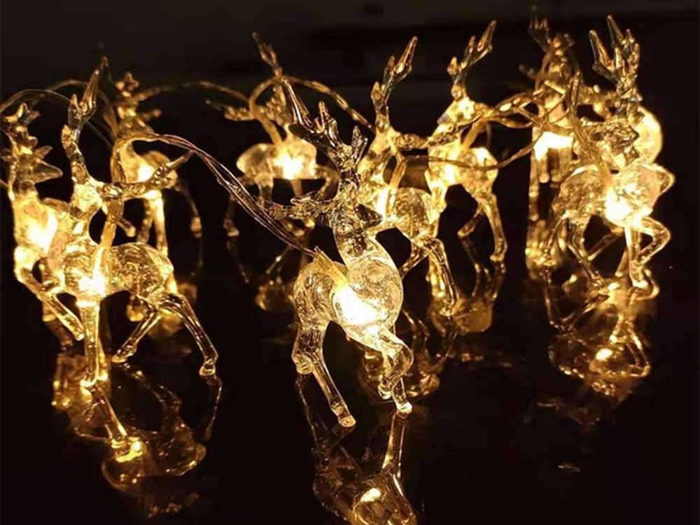 Kalėdinė elnių formos lempučių girlianda, 10 LED su blizgučiais Kalėdų eglutei