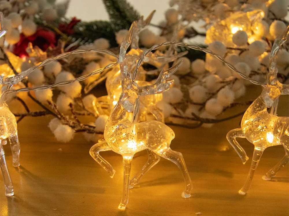 Kalėdinė elnių formos lempučių girlianda, 10 LED su blizgučiais Kalėdų eglutei