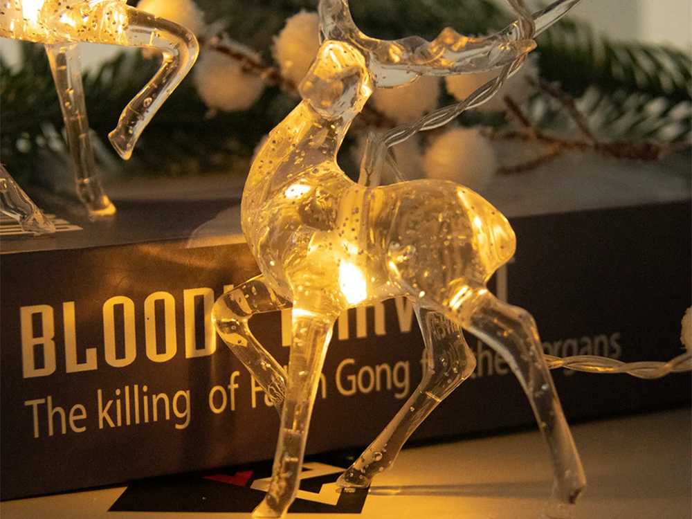 Kalėdinė elnių formos lempučių girlianda, 10 LED su blizgučiais Kalėdų eglutei