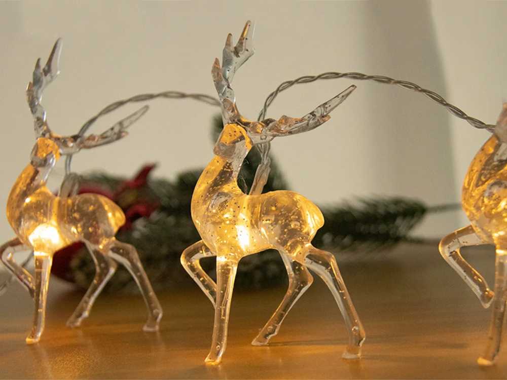 Kalėdinė elnių formos lempučių girlianda, 10 LED su blizgučiais Kalėdų eglutei