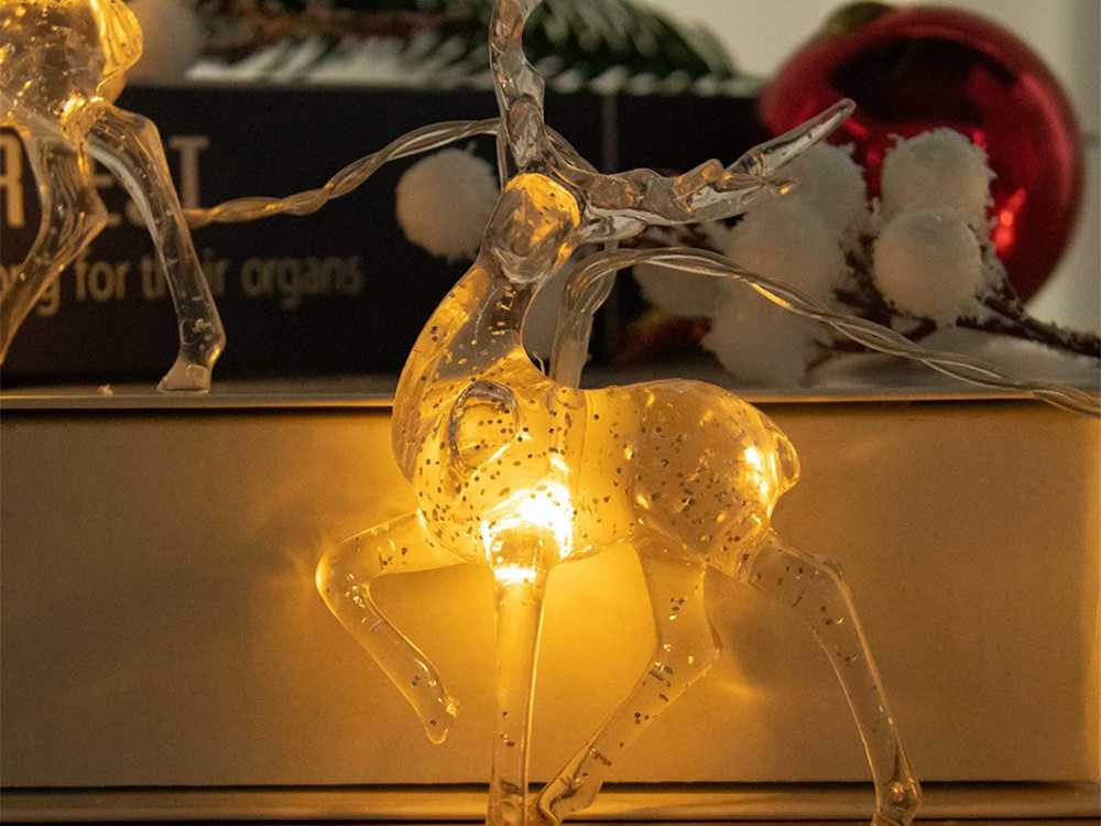 Kalėdinė elnių formos lempučių girlianda, 10 LED su blizgučiais Kalėdų eglutei