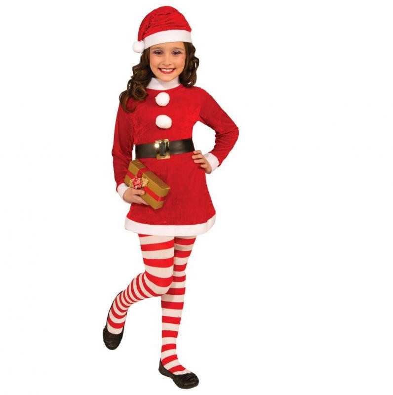 GoDan Rinkinys Santa Girl Role-Play (kepurė, suknelė, diržas, kojinės), dydis 7-9 metai