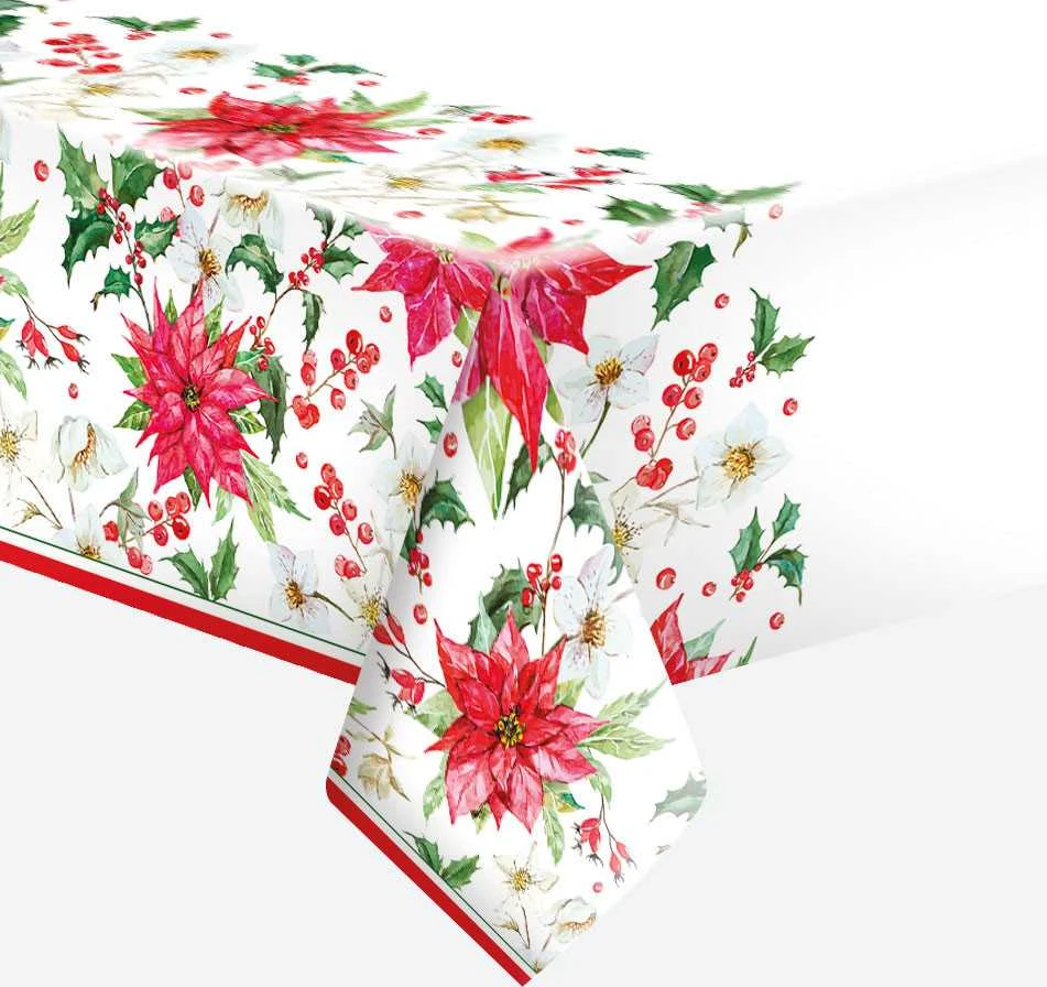 Kalėdinė popierinė staltiesė „Poinsettia“ 120x180 cm