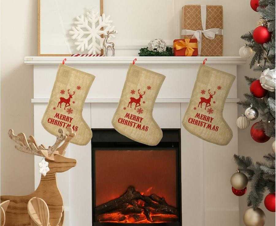 GoDan Kalėdų puošmena Kalėdinės kojinės dovanoms REINDEER džiutas