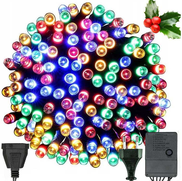 Kalėdų eglutės lemputės patalpoms, įvairiaspalvės, 200 LED lempučių, 8 programos