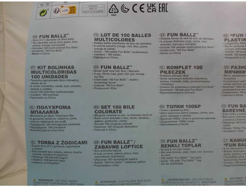 Amo Toys Intex Small Fun Balls PE, PVC, krepšys, 100 vnt, 8 cm