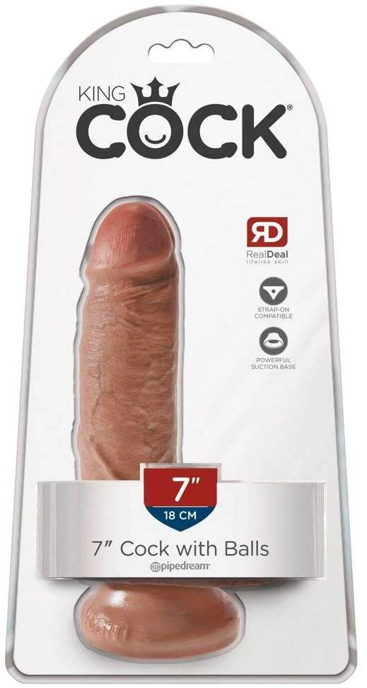 Pipedream King Cock 7" varpa su kiaušiniais, ruda