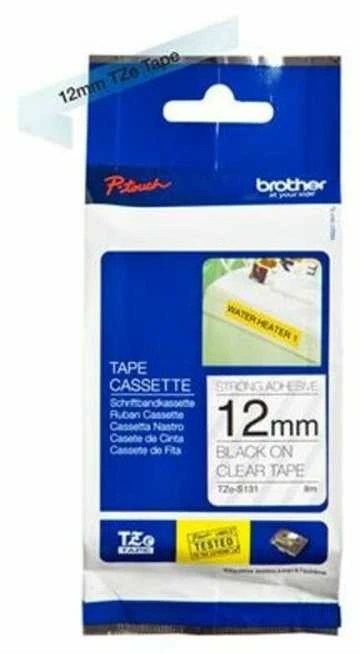 Brother Brolis | TZe-S131 stipri lipni laminuota juosta | Juodas ant Clear | TZe | 8 m | 1,2 cm