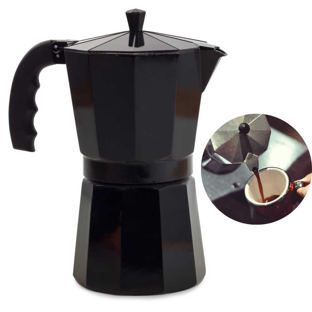 Verk Kavinukas Moka 600 ml, 12 puodelių, juodas blizgus