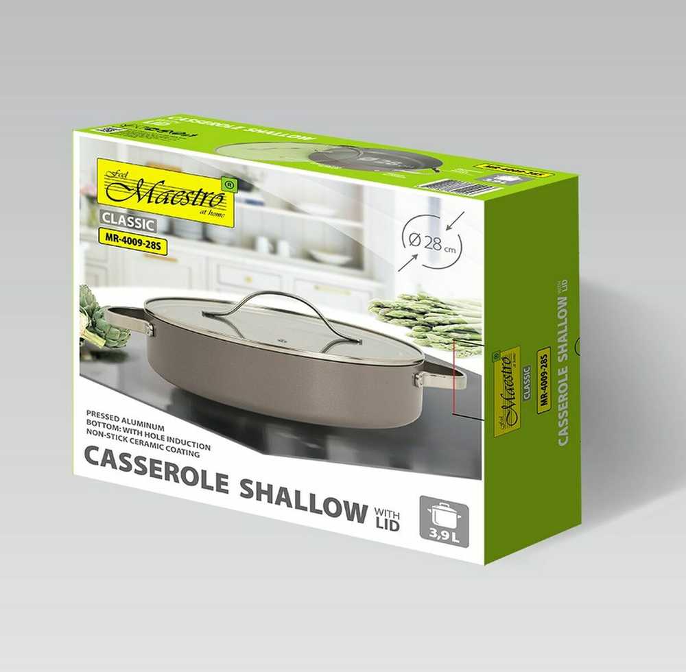 Puodas shallow su dangčiu MAESTRO MR-4009 (MR-4009-28S) 28 cm 3.9 l Pilkas