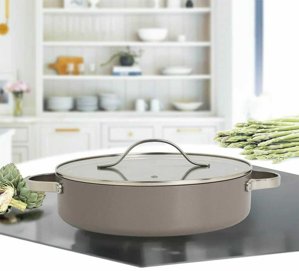 Puodas shallow su dangčiu MAESTRO MR-4009 (MR-4009-28S) 28 cm 3.9 l Pilkas