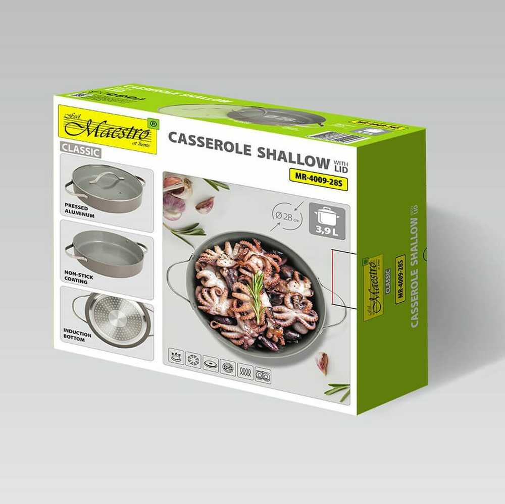 Puodas shallow su dangčiu MAESTRO MR-4009 (MR-4009-28S) 28 cm 3.9 l Pilkas