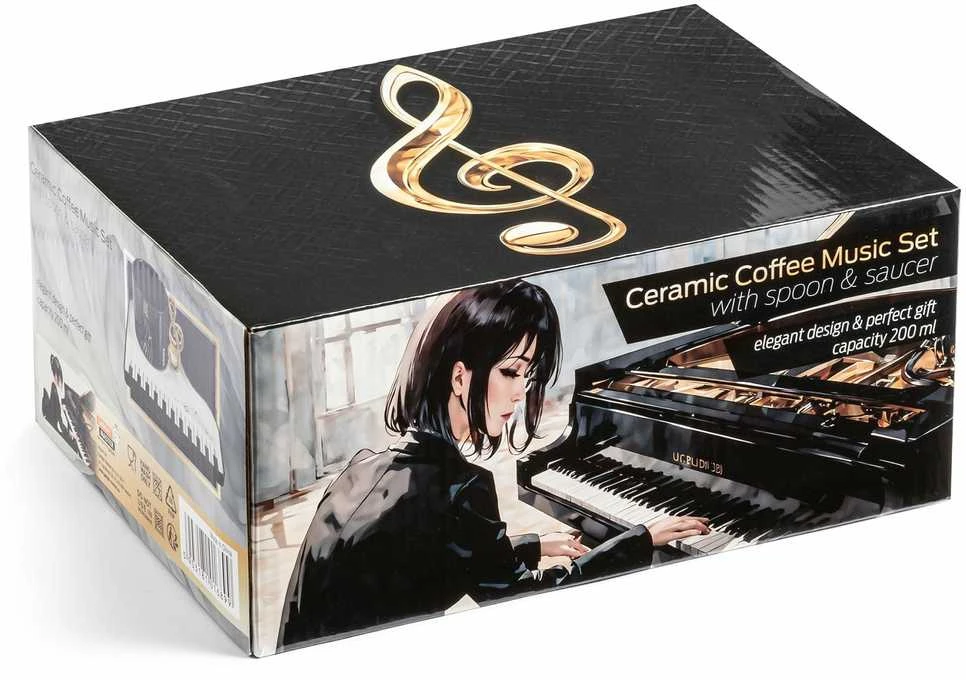 Keraminis kavos muzikos rinkinys su šaukštu ir lėkštute