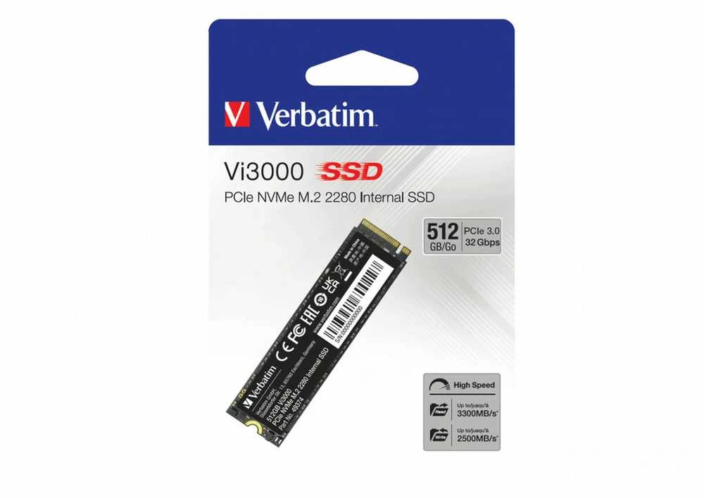 Verbatim Vi3000 512 GB, SSD - PCIe 3.0 x4, NVMe, M.2 2280