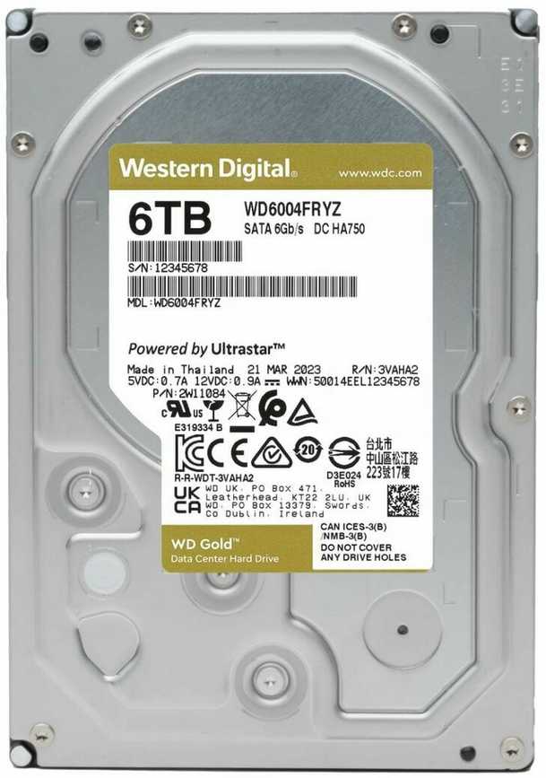 Sandisk Kietasis diskas – „Western Digital Gold WD6004FRYZ“ 6 TB 7200 RPM 128 MB 3,5" Serial ATA III