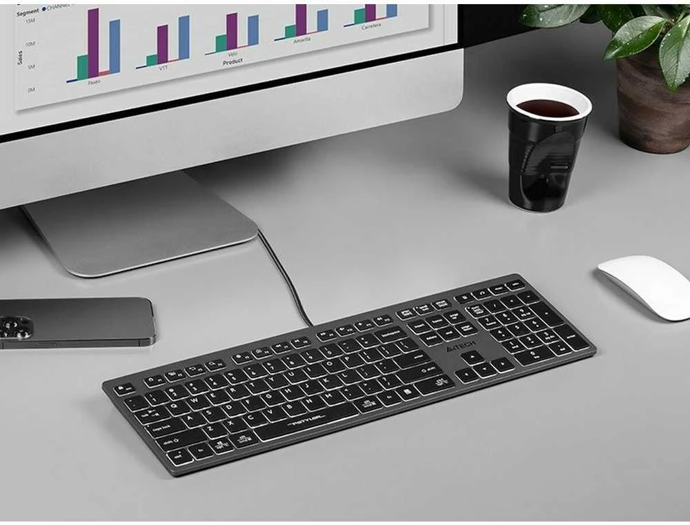 A4Tech FSTYLER FX60H (Baltas su pašvietimu) klaviatūra USB QWERTY Juodas, Pilkas