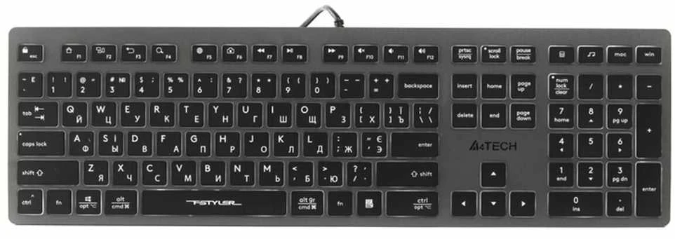 A4Tech FSTYLER FX60H (Baltas su pašvietimu) klaviatūra USB QWERTY Juodas, Pilkas