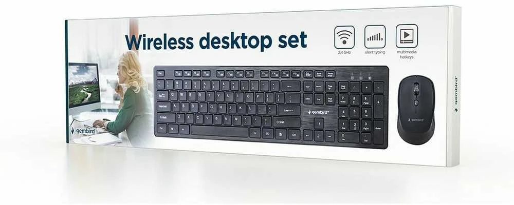 Gembird KBS-WCH-04 Wireless desktop set (klaviatūra + pelė), juodas, US-išdėstymas