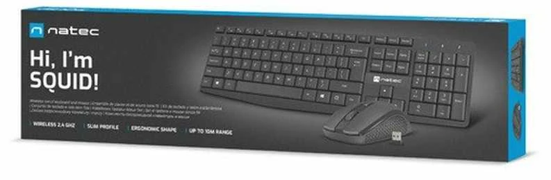 Natec | Klaviatūra ir pelė | Squid 2in1 Bundle | Klaviatūros ir pelės rinkinys | Wireless | Belaidė jungtis | US | Juodas