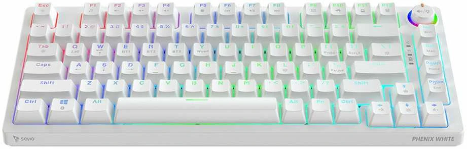 SAVIO PHENIX Baltas Belaidė mechaninė klaviatūra, Gateron Raudona Pro, ABS