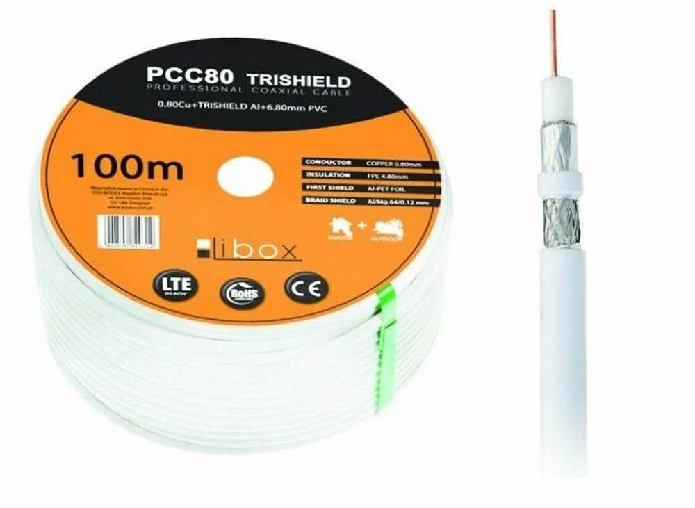 Libox Kabelis koncentryczny PCC80 100m koaksialinis kabelis RG-6/U Baltas