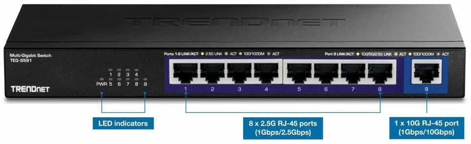 Šakotuvas Carruzzo Trendnet TEG-S591 tinklo komutatorius Ne-valdomas 2.5G Ethernet (100/1000/2500)