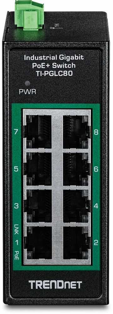 Šakotuvas Switch TRENDnet 8-Port Industrial Gigabit PoE+ DIN-Rail Mini Switch