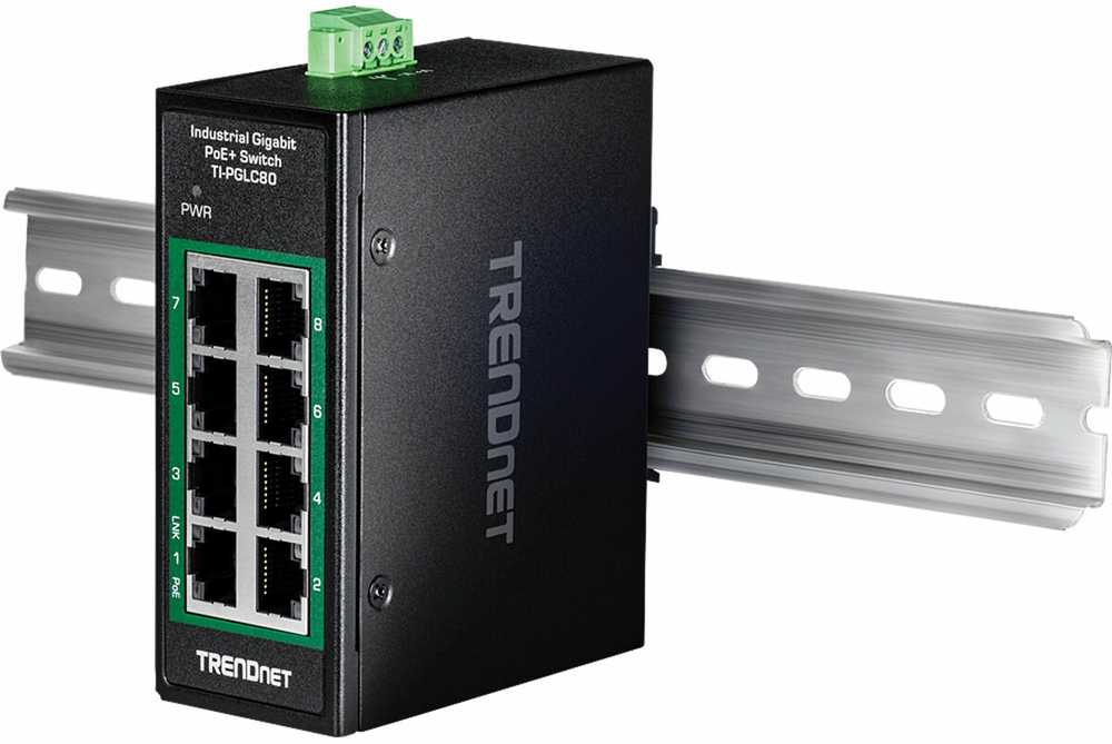 Šakotuvas Switch TRENDnet 8-Port Industrial Gigabit PoE+ DIN-Rail Mini Switch