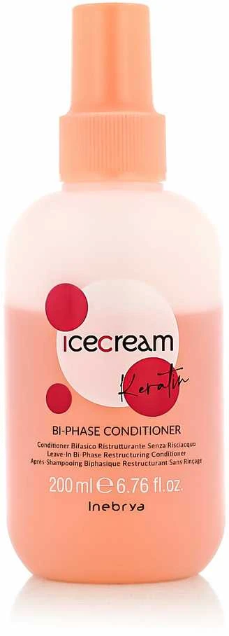 Inebrya Ice Kreminis Keratin Bi-Phase Conditioner nenuplaunamas atstatomasis plaukų kondicionierius su keratinu, 200 ml