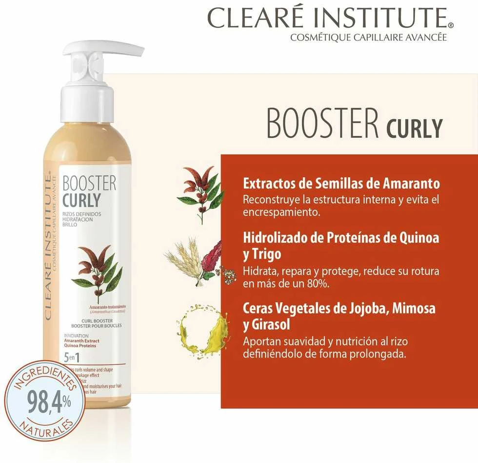 Clearé Institute Booster Skirtas garbanotiems plaukams Skirtas garbanotiems plaukams Defined Curls Moisturising Shine, 200 ml