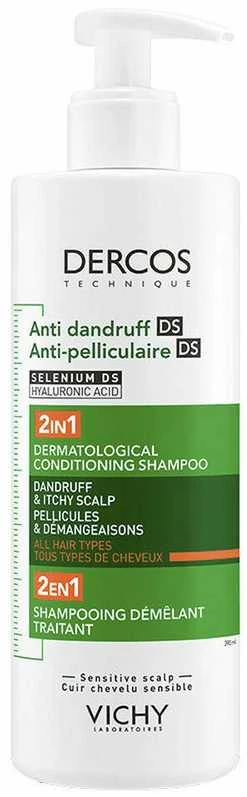 Vichy Dercos Nuo pleiskanų 2 in 1 Šampūnas + Conditioner šampūnas–kondicionierius pleiskanojančiai galvos odai, 390 ml
