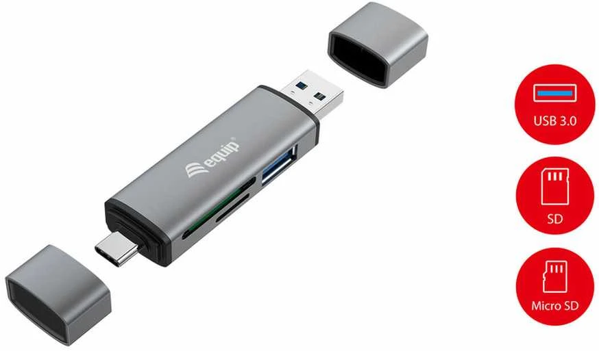 Skaitytuvas Equip Equip kortelių skaitytuvas USB 3.0+USB-C skirtas SD/MicroSD